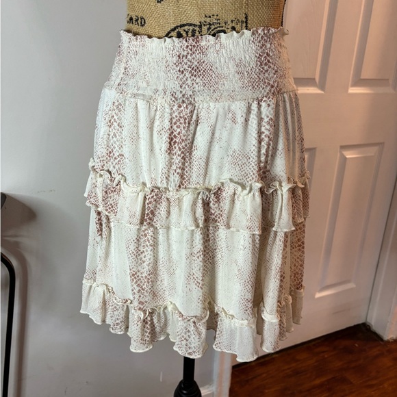 Altar'd State Cream and Brown A-Line Skirt ruffles stretch waist cottagecore L - Picture 5 of 6